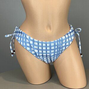 Seafolly Amalfi Check Bikini Bottoms Blue Loop Tie Side Hipster US 12 AUS 16 NWT